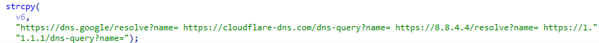 Figure 5. NOOPDOOR hides its IP lookup by using DNS over HTTPS (DoH).