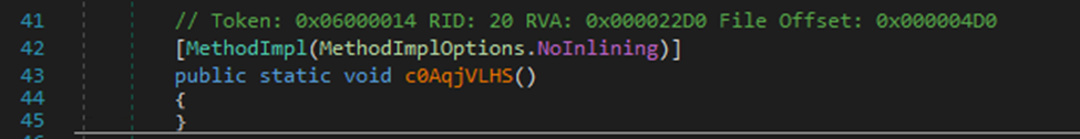 Obfuscated method with hidden code.